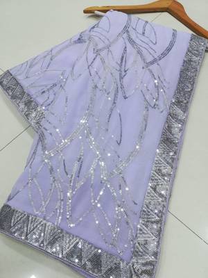 Lavender Georgette Sequin Embroidered Party Wear Saree With Blouse 5