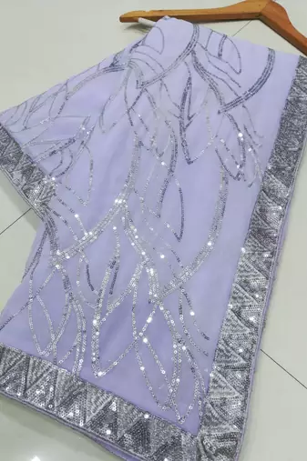 Lavender Georgette Sequin Embroidered Party Wear Saree With Blouse