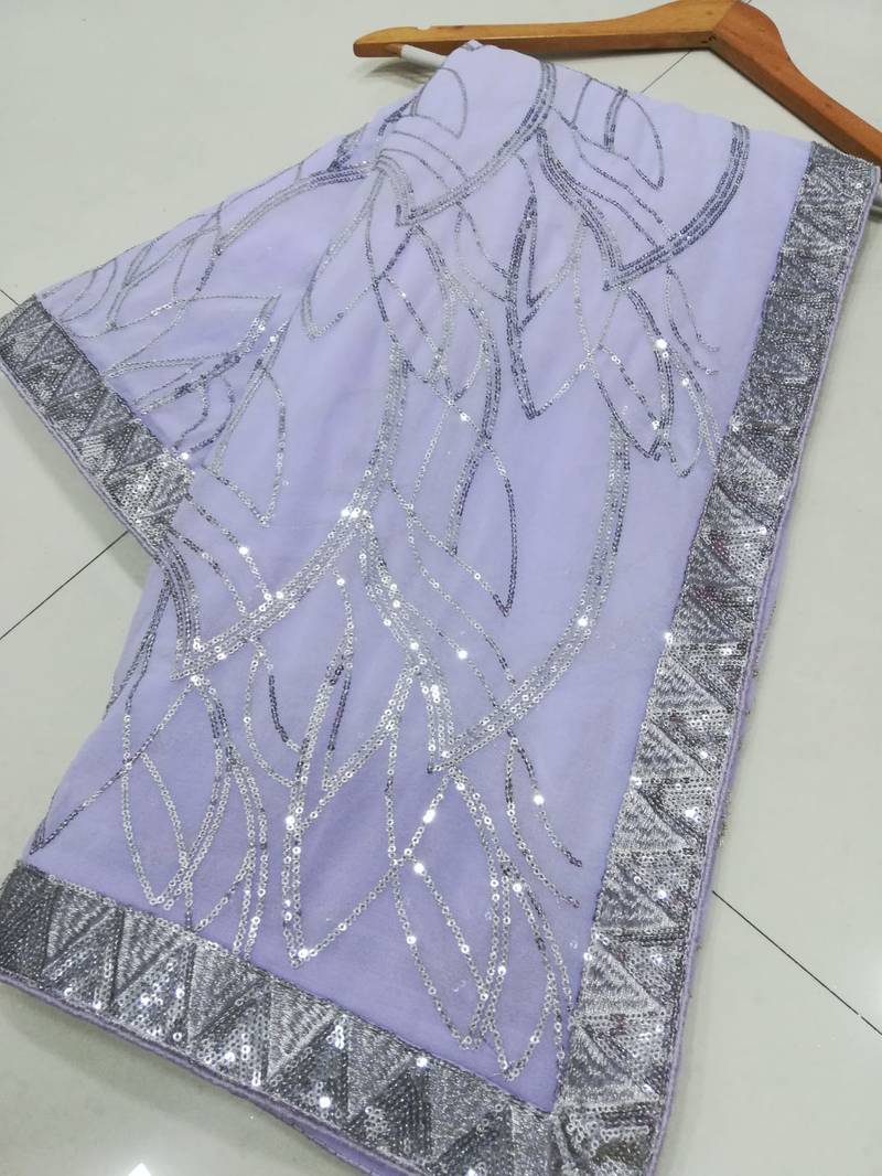 Lavender Georgette Sequin Embroidered Party Wear Saree With Blouse