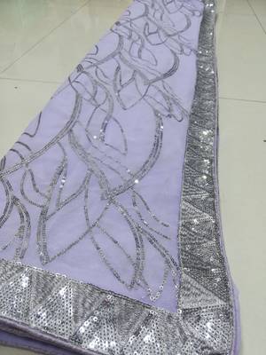 Lavender Georgette Sequin Embroidered Party Wear Saree With Blouse 6
