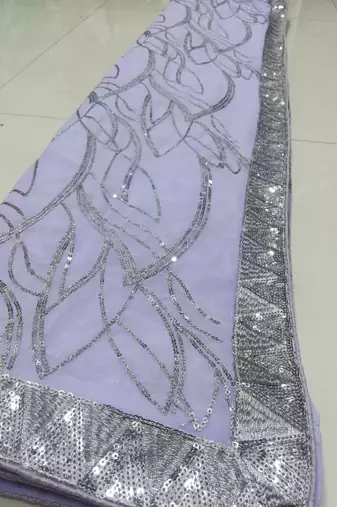Lavender Georgette Sequin Embroidered Party Wear Saree With Blouse