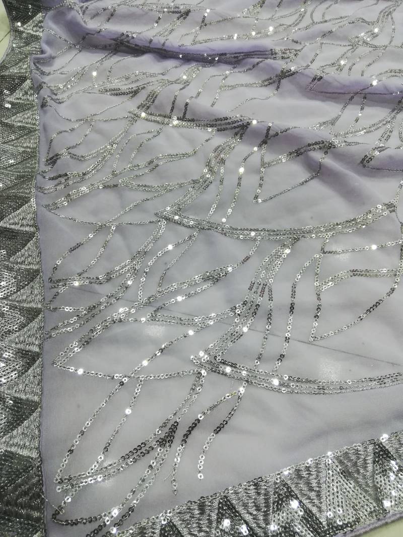 Lavender Georgette Sequin Embroidered Party Wear Saree With Blouse
