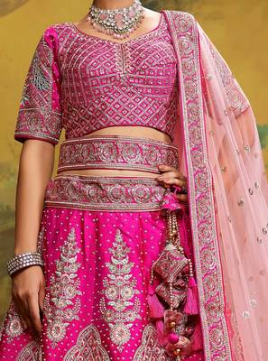 Pink Pure Silk Moti & Zarkan heavy embroidery Semi-Stitched Lehenga choli & Dupatta 5