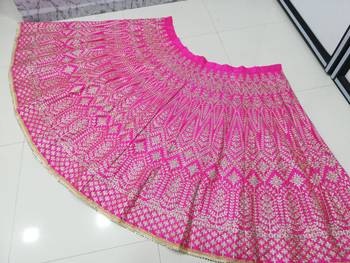 Rani-Pink Chapat Zari And Dori Embroidered Malai Satin Silk Indian Wedding Lehenga Dress 4