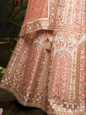 Off White Pure Silk Moti & Zarkan heavy embroidery Semi-Stitched Lehenga choli & Dupatta 8