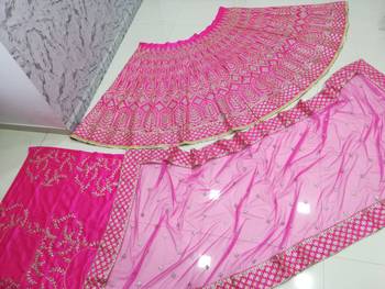 Rani-Pink Chapat Zari And Dori Embroidered Malai Satin Silk Indian Wedding Lehenga Dress 6