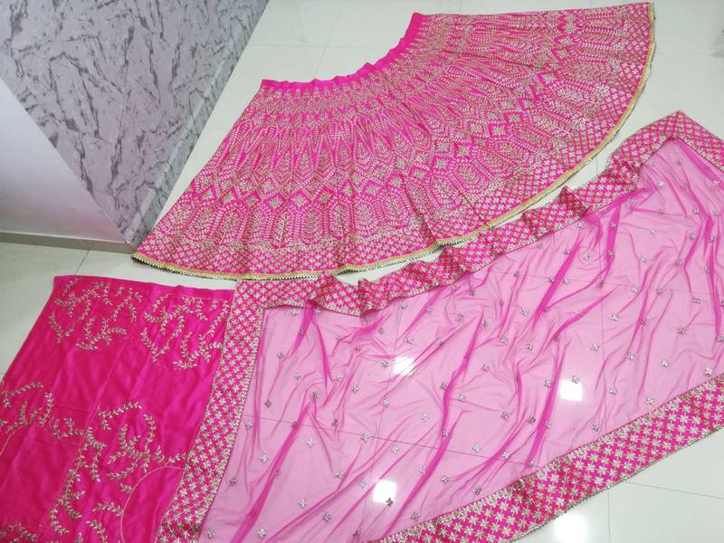 Rani-Pink Chapat Zari And Dori Embroidered Malai Satin Silk Indian Wedding Lehenga Dress