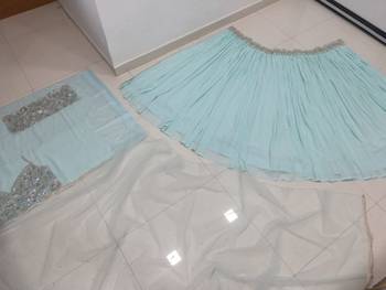 Turquoise Crush Work Sequins Zari And Dori Embroidered Faux Georgette Party Wear Lehenga Choli 6