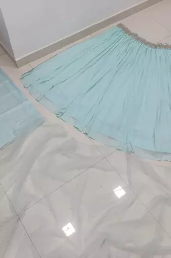 Turquoise Crush Work Sequins Zari And Dori Embroidered Faux Georgette Party Wear Lehenga Choli