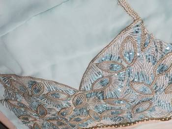 Turquoise Crush Work Sequins Zari And Dori Embroidered Faux Georgette Party Wear Lehenga Choli 8