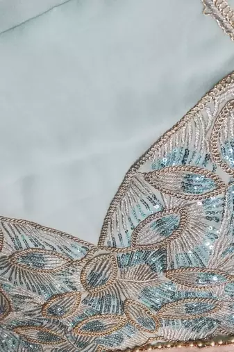 Turquoise Crush Work Sequins Zari And Dori Embroidered Faux Georgette Party Wear Lehenga Choli