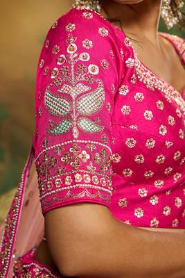 Pink Pure Silk Moti & Zarkan heavy embroidery Semi-Stitched Lehenga choli & Dupatta 5