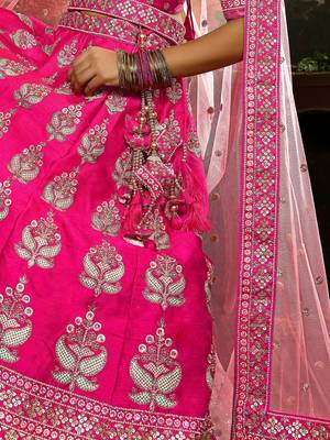 Pink Pure Silk Moti & Zarkan heavy embroidery Semi-Stitched Lehenga choli & Dupatta 6