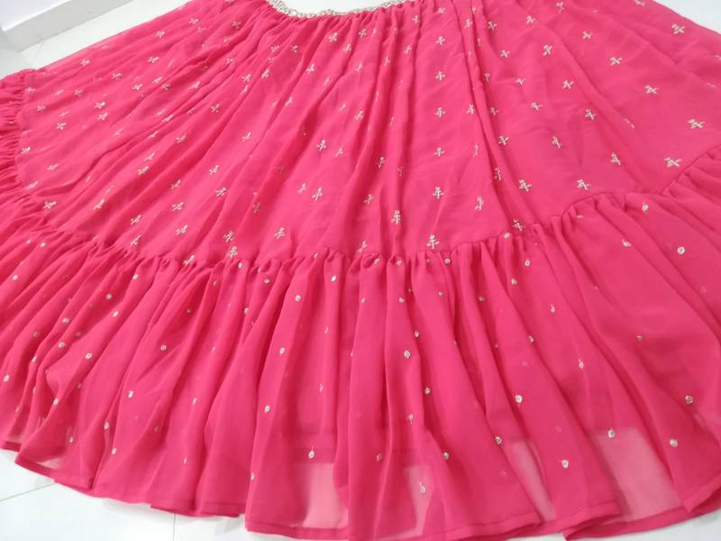  Rani Pink Zari & Sequins Embroidered Faux-Georgette Wedding Lehenga Choli 