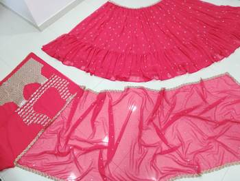  Rani Pink Zari & Sequins Embroidered Faux-Georgette Wedding Lehenga Choli  7