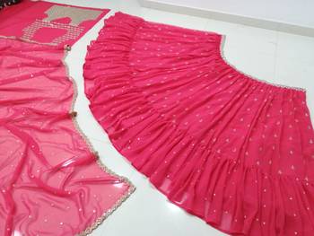  Rani Pink Zari & Sequins Embroidered Faux-Georgette Wedding Lehenga Choli  9