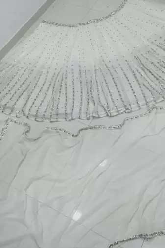 Off white zari and sequins embroidered Georgette indian designer wedding latest design lehenga choli dress