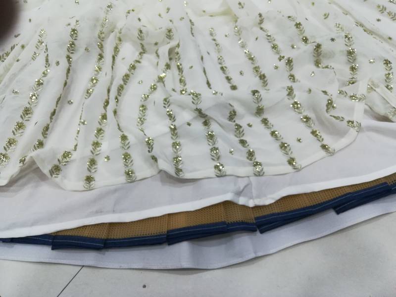 Off white zari and sequins embroidered Georgette indian designer wedding latest design lehenga choli dress