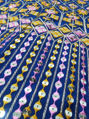 Blue Sequins Thread And Zari Embroidered Chinon Designer Lehenga Choli For Wedding 6