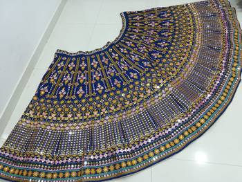 Blue Sequins Thread And Zari Embroidered Chinon Designer Lehenga Choli For Wedding 7