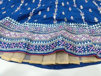 Blue Sequins Thread And Zari Embroidered Chinon Designer Lehenga For Bride 8