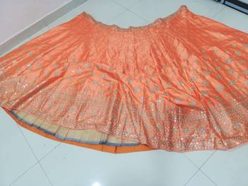 Orange Sequins and Zari Embroidered Devsena Silk Party wear Lehenga Choli 5