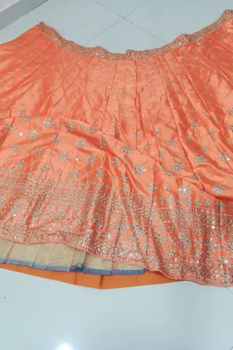 Orange Sequins and Zari  Embroidered Devsena Silk Party wear Lehenga Choli