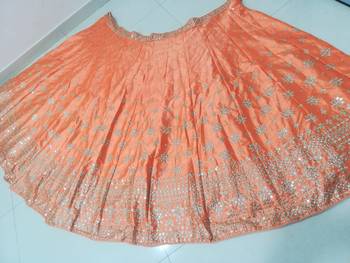 Orange Sequins and Zari Embroidered Devsena Silk Party wear Lehenga Choli 6