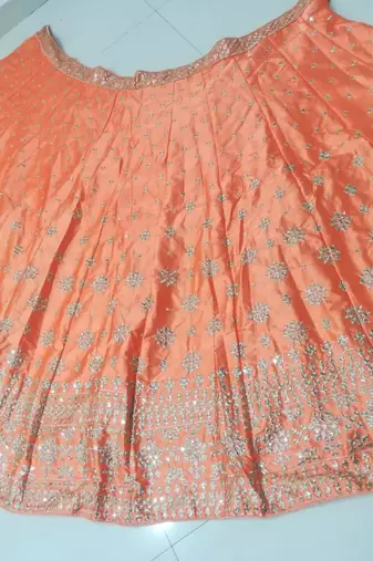 Orange Sequins and Zari  Embroidered Devsena Silk Party wear Lehenga Choli