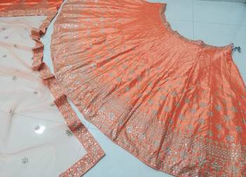 Orange Sequins and Zari Embroidered Devsena Silk Party wear Lehenga Choli 7