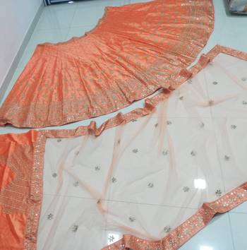 Orange Sequins and Zari Embroidered Devsena Silk Party wear Lehenga Choli 8
