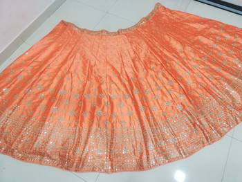 Orange Sequins and Zari Embroidered Devsena Silk Party wear Lehenga Choli 9
