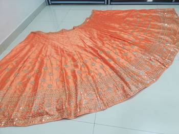 Orange Sequins and Zari Embroidered Devsena Silk Party wear Lehenga Choli 12