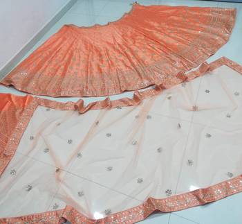 Orange Sequins and Zari Embroidered Devsena Silk Party wear Lehenga Choli 13