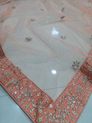 Orange Sequins and Zari Embroidered Devsena Silk Party wear Lehenga Choli 15