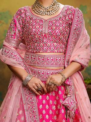 Red Pure Silk Moti & Zarkan heavy embroidery Semi-Stitched Lehenga choli & Dupatta 5