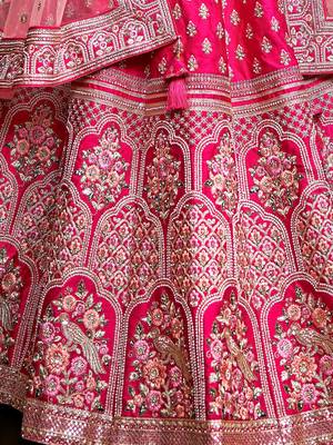 Red Pure Silk Moti & Zarkan heavy embroidery Semi-Stitched Lehenga choli & Dupatta 6