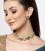Sasha gold-plated multicolored  kundan meenakari choker jewellery set