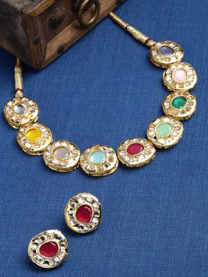 Sasha gold-plated multicolored  kundan meenakari choker jewellery set 2
