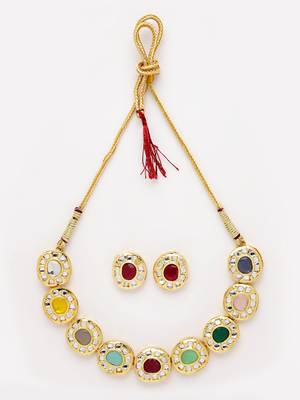 Sasha gold-plated multicolored  kundan meenakari choker jewellery set 3