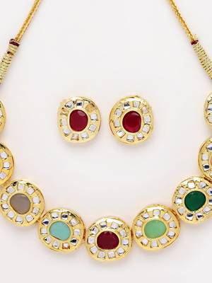 Sasha gold-plated multicolored  kundan meenakari choker jewellery set 4