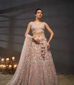 Pink Net Multi Sequins with heavy Zarkan embroidery Semi-Stitched Lehenga choli & Dupatta