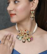 Sasha gold-plated kundan-studded & pearl beaded jewellery set
