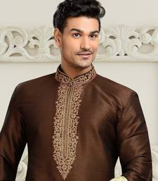 mens brown art silk kurta pyjama
