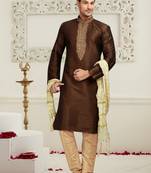 mens brown art silk kurta pyjama
