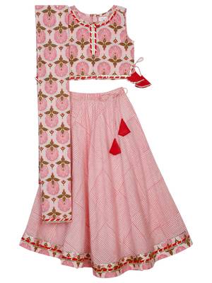 Saka Designs Girls Printed Cotton Lehenga Choli - Pink 1