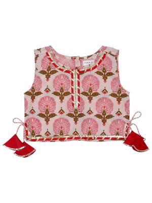 Saka Designs Girls Printed Cotton Lehenga Choli - Pink 2
