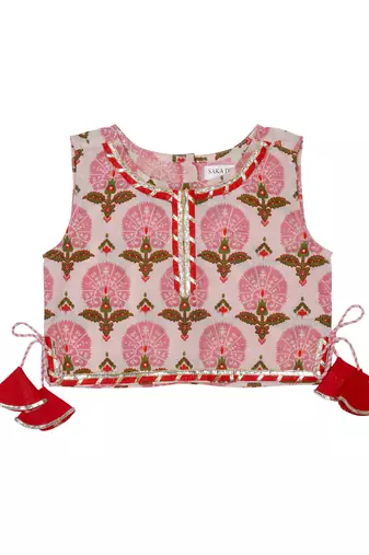 Saka Designs Girls Printed Cotton Lehenga Choli - Pink