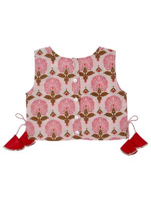 Saka Designs Girls Printed Cotton Lehenga Choli - Pink 4