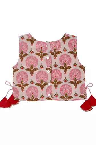 Saka Designs Girls Printed Cotton Lehenga Choli - Pink